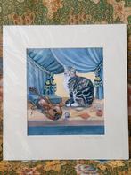 Mooie originele litho uit Engeland van poes of kat 27-28 cm., Ophalen of Verzenden