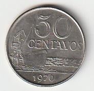 50   cent   1970  Brazilië. km. 580a ( 0,50 euro ), Ophalen of Verzenden, Noord-Amerika, Losse munt