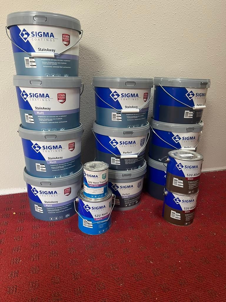 Sigma perfect matt stainaway nova satin allure gloss, Doe-het-zelf en Verbouw, Verf, Beits en Lak, Ophalen of Verzenden, Zo goed als nieuw