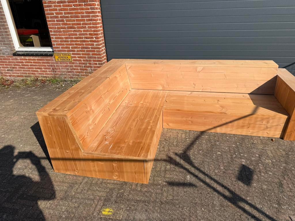 NIEUW hoek lounge bank van douglas hout 270x200, Tuin en Terras, Tuinsets en Loungesets, Ophalen, Hardhout, 6 zitplaatsen, Hocker