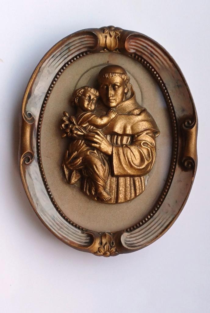 Vintage relief plaquette Antonius van Padua, Antiek en Kunst, Antiek | Religie, Ophalen of Verzenden
