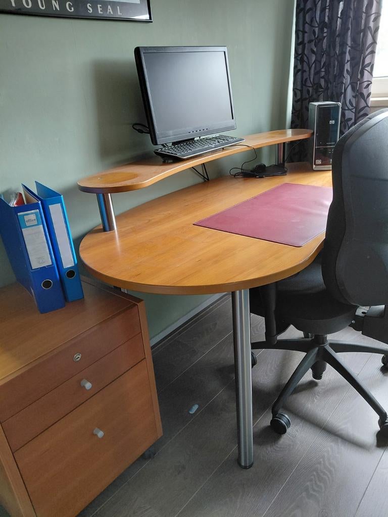 Stevig houten bureau met opzetstuk en ladeblok, Ophalen, Overige typen, Gebruikt, Hout