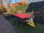 Fermob Luxembourg tafel Chilli Red + 6 stoelen Liquorice, Ophalen, 6 zitplaatsen, Aluminium, Zo goed als nieuw
