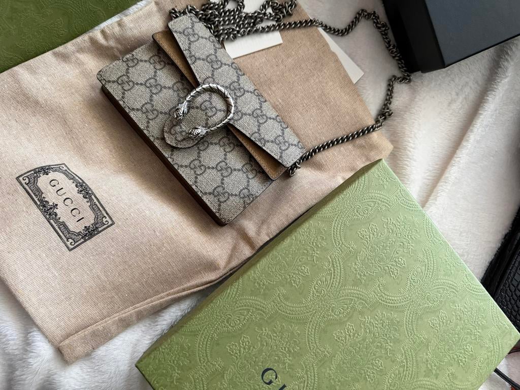 Gucci Dionysus GG Supreme Mini Schoudertas, Ophalen of Verzenden, Zo goed als nieuw, Beige, Schoudertasje