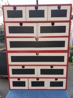 Moppe mini ladekast grenen, rood met krijtverf lades, Ophalen, Minder dan 50 cm, Gebruikt, 5 laden of meer