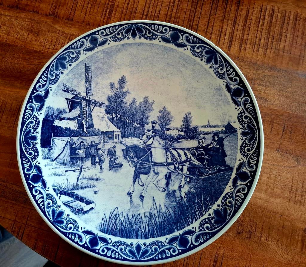 Delfts Blauw Wandbord Winterlandschap - Zeer Goede Staat, Ophalen
