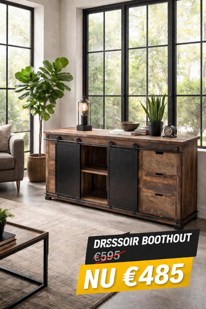 Industrieel Mangohout – Luxe Kwaliteit, Nu Betaalbaar!, Huis en Inrichting, Kasten | Dressoirs, Met deur(en), 150 tot 200 cm, Nieuw