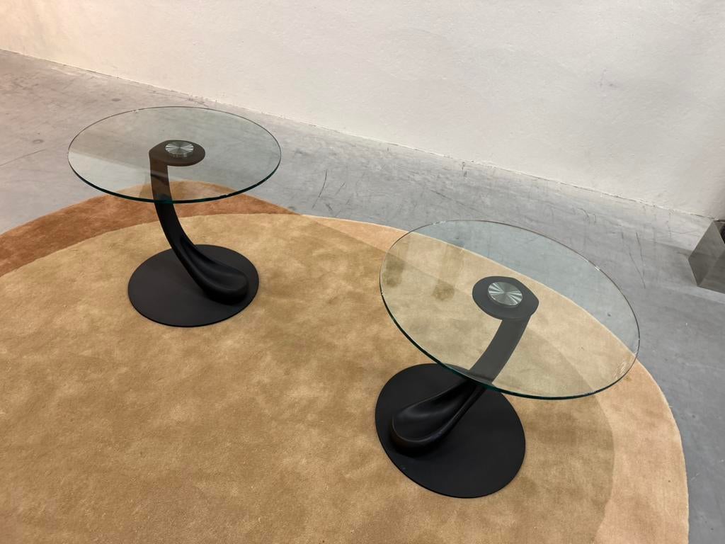 2 Fiam bijzettafels glas design Tafel, 45 tot 60 cm, Minder dan 55 cm, Gebruikt, Rond