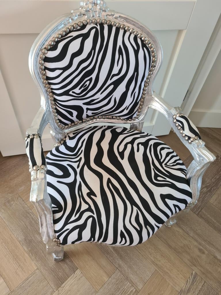 Barok kinder kleuter stoel zilver hout zebra print, Ophalen, Zo goed als nieuw, Stoel(en)