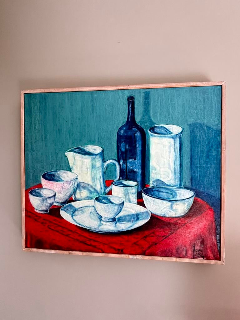 Schilderij olieverf 1984 stilleven vintage, Ophalen
