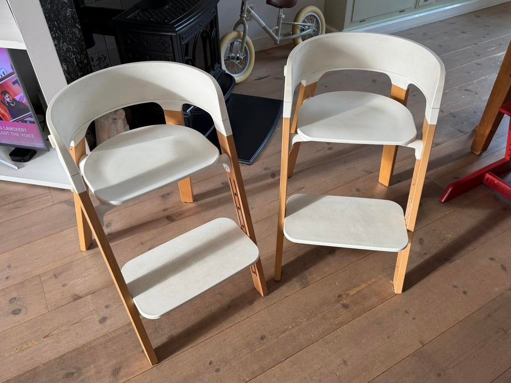 2x Stokke Steps Beech Wood Wit Kinderstoel Meegroeistoel, Ophalen of Verzenden, Gebruikt, Meegroeistoel