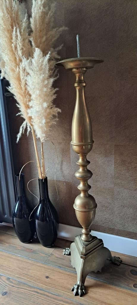 Vloerkandelaar (kerk?) messing 94cm BIEDEN, Antiek en Kunst, Ophalen, Koper of Brons