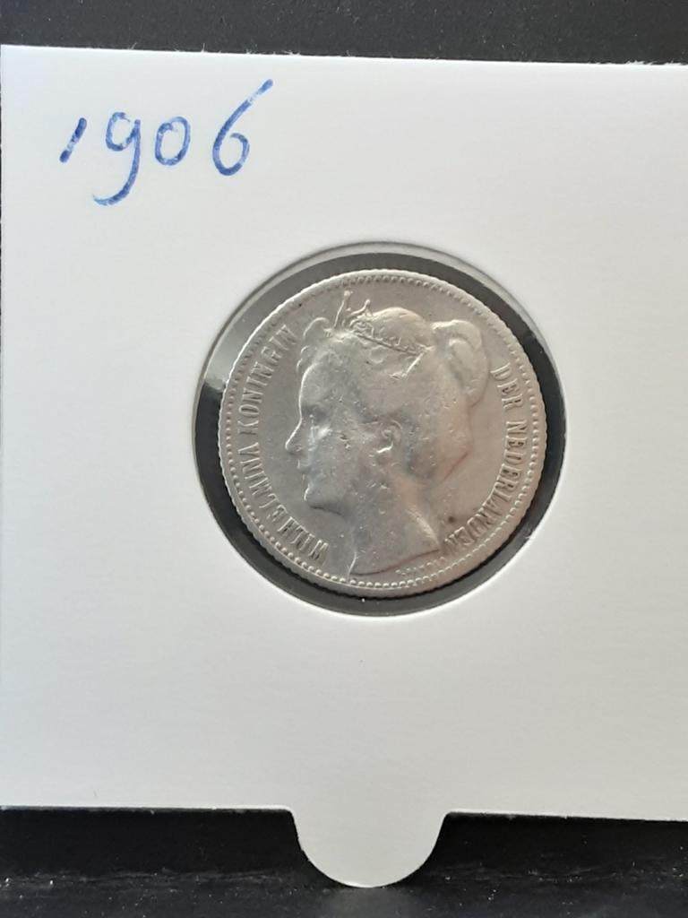 Halve gulden 1906 koningin Wilhelmina, Postzegels en Munten, Munten | Nederland, ½ gulden, Zilver, Ophalen of Verzenden, Koningin Wilhelmina
