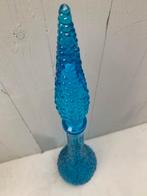 Blauwe glazen Empoli fles / karaf met dop - vintage retro, Antiek en Kunst, Ophalen