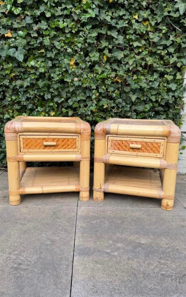 Nachtkastjes 2 stuks , rotan, Ophalen, Zo goed als nieuw, Minder dan 45 cm, Minder dan 55 cm