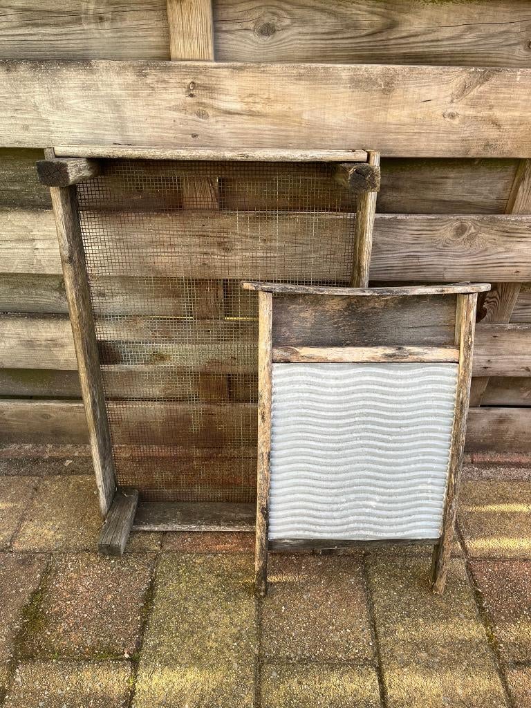 Oude zeef/gaasbak en antiek wasbord, Antiek en Kunst, Curiosa en Brocante, Ophalen