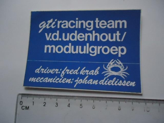 sticker oud VW Golf GTI Racing team volkswagen Udenhout vd, Verzenden, Zo goed als nieuw, Bedrijf of Vereniging