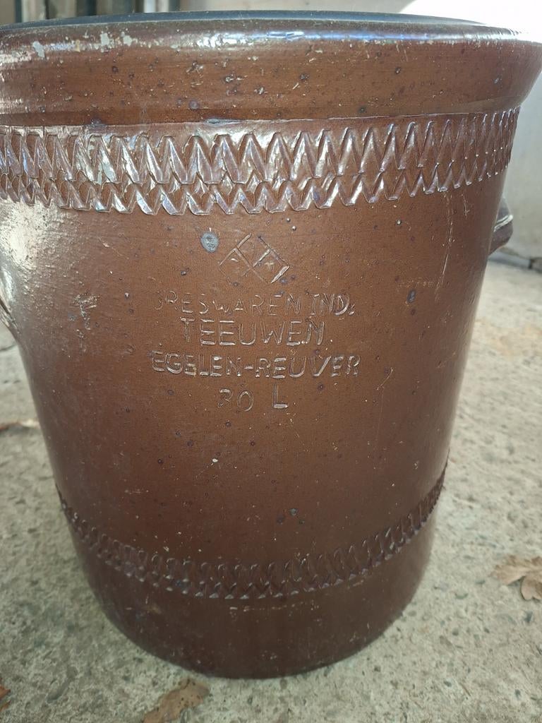Vintage aardewerk pot TEEUWEN EGELEN-REUVER 10L, Antiek en Kunst, Antiek | Keramiek en Aardewerk, Ophalen of Verzenden