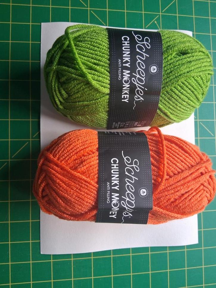 Scheepjes Chunky Monkey garen - Groen & Oranje, Hobby en Vrije tijd, Breien en Haken, Nieuw, Breien of Haken, Wol of Garen, Ophalen of Verzenden