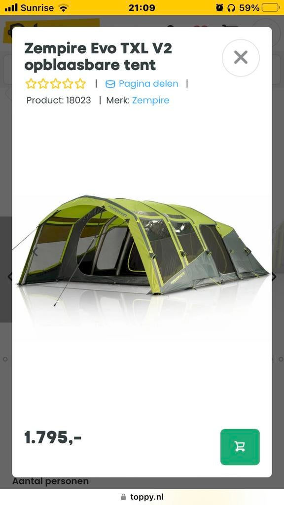 Zempire Evo TXL V2 opblaasbare tent + dakbedekking, Ophalen, Zempire, Nieuw, Meer dan 6