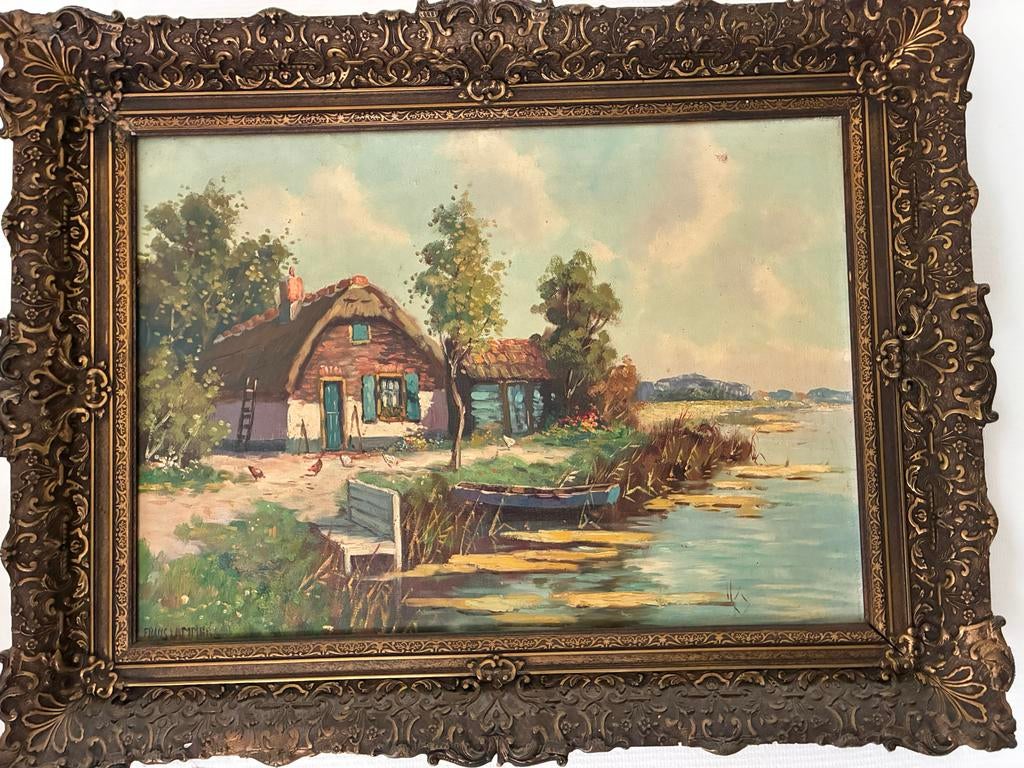 Antiek schilderij met gipsen lijst, Frans Lammers, Ophalen