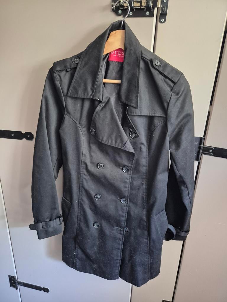 GUESS Zwarte Trenchcoat Maat M, Maat 38/40 (M), Verzenden, Zwart, Zo goed als nieuw