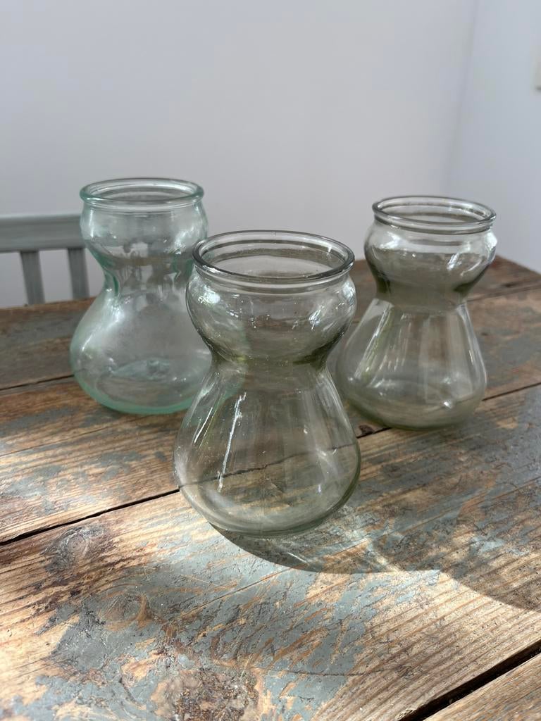 VINTAGE VAZEN HYACINTHGLAS GLASWERK 3 stuks, Overige kleuren, Ophalen of Verzenden, Minder dan 50 cm, Glas
