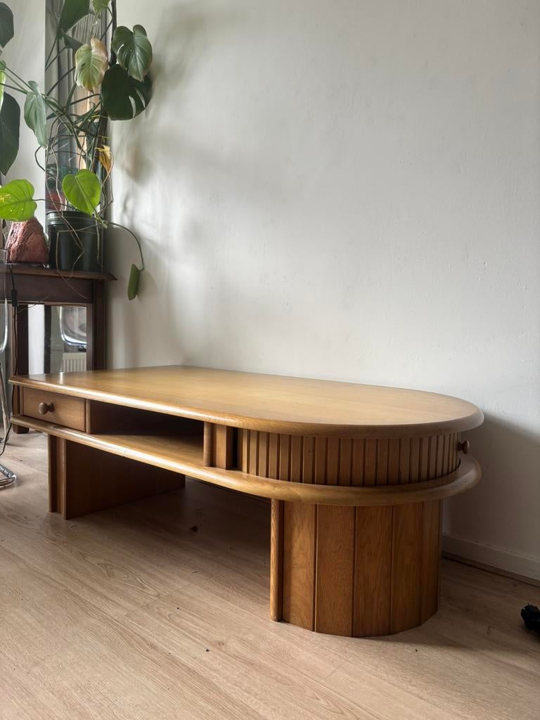 Massief Houten Salontafel tv meubel vintage retro design, Huis en Inrichting, Tafels | Salontafels, Ophalen, 100 tot 150 cm, 50 tot 100 cm