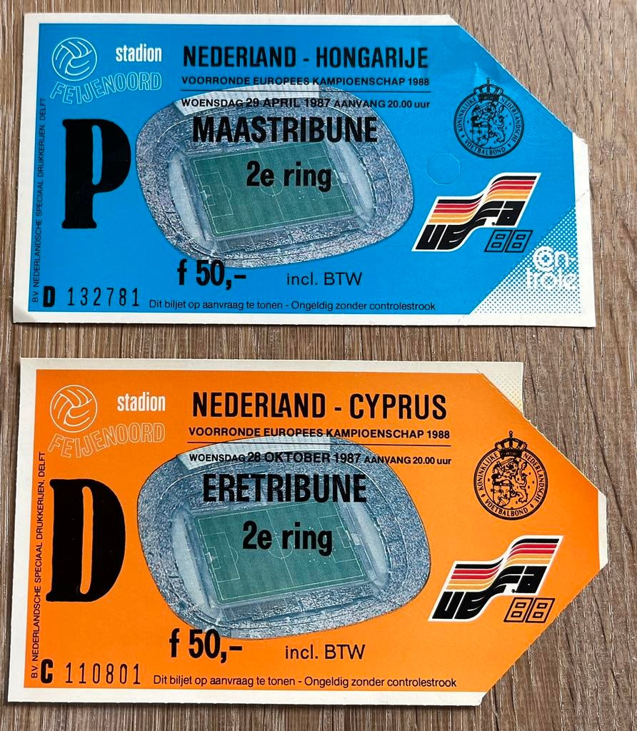 2 x Toegangskaartje Nederlands elftal 1988, Ophalen, Gebruikt, Feyenoord