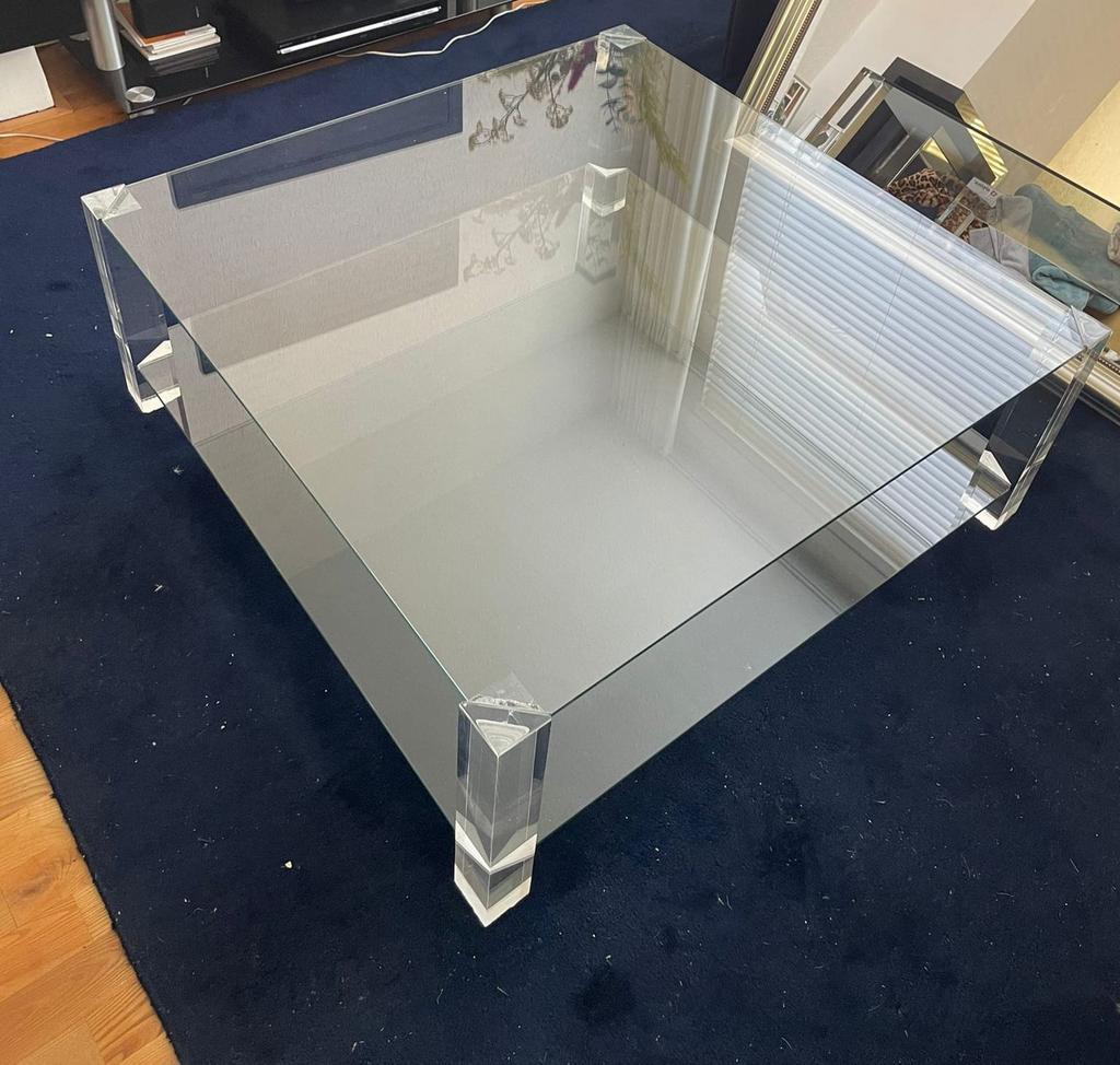 Prachtige glazen tafel van het merk Leolux., Ophalen, Vierkant, Minder dan 50 cm, 100 tot 150 cm
