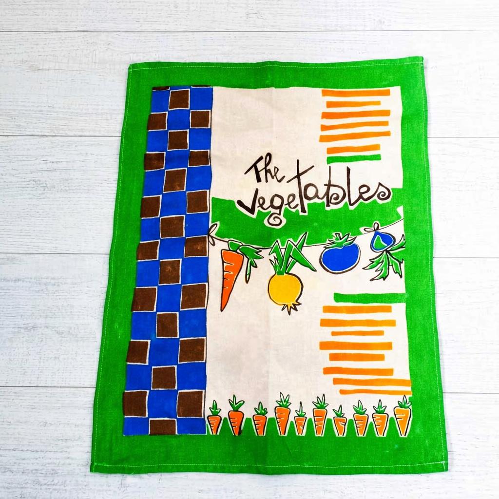 2 groen/creme/print vegatables theedoeken 70 x 50 cm, Ophalen of Verzenden, Zo goed als nieuw, Groen, Theedoek of Handdoek