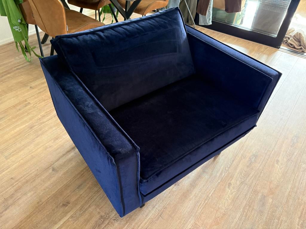Fauteuil velvet blauw (Be Pure Home), Ophalen, Eenpersoons, 75 tot 100 cm, Zo goed als nieuw