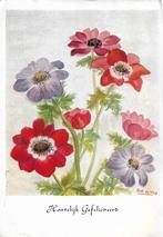 BLOEMEN felicitatie. Tekening Riek de Vos uit 1958, Verzenden, 1940 tot 1960, Gelopen, Natuur