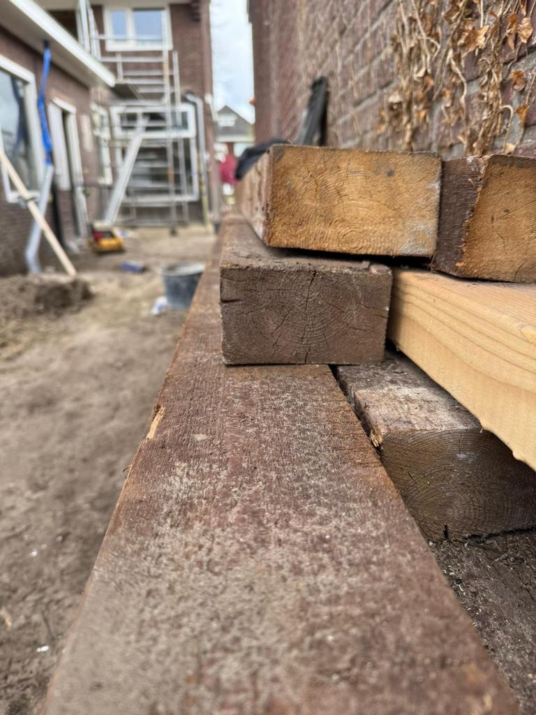 Gebruikte houten balken, Geïmpregneerd, Gebruikt, Grenen, Ophalen of Verzenden