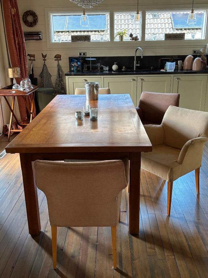 Mooie houten eettafel met 6 stoelen, Huis en Inrichting, Tafels | Eettafels, Gebruikt, 50 tot 100 cm, 200 cm of meer, Vijf personen of meer