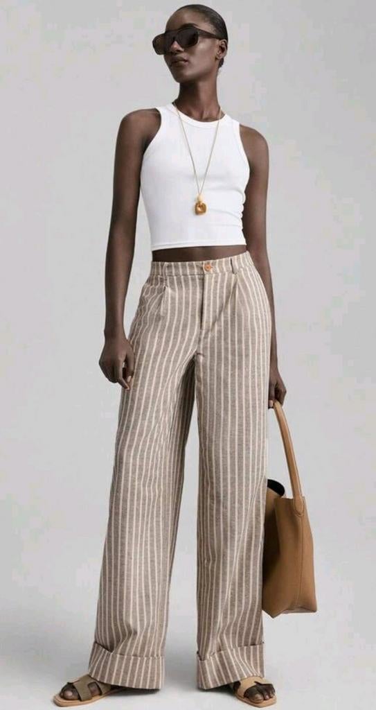 Zomerbroek, maat L, ecru streep, Beige, Maat 42/44 (L), Nieuw, Ophalen of Verzenden