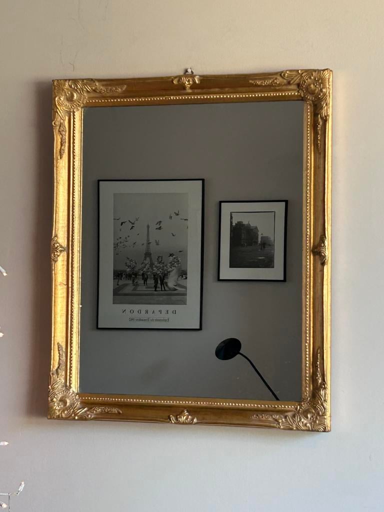 Mooie gouden spiegel vintage jaren 80 - 90, Huis en Inrichting, Ophalen, Gebruikt, Metaal of Aluminium, Minder dan 50 cm