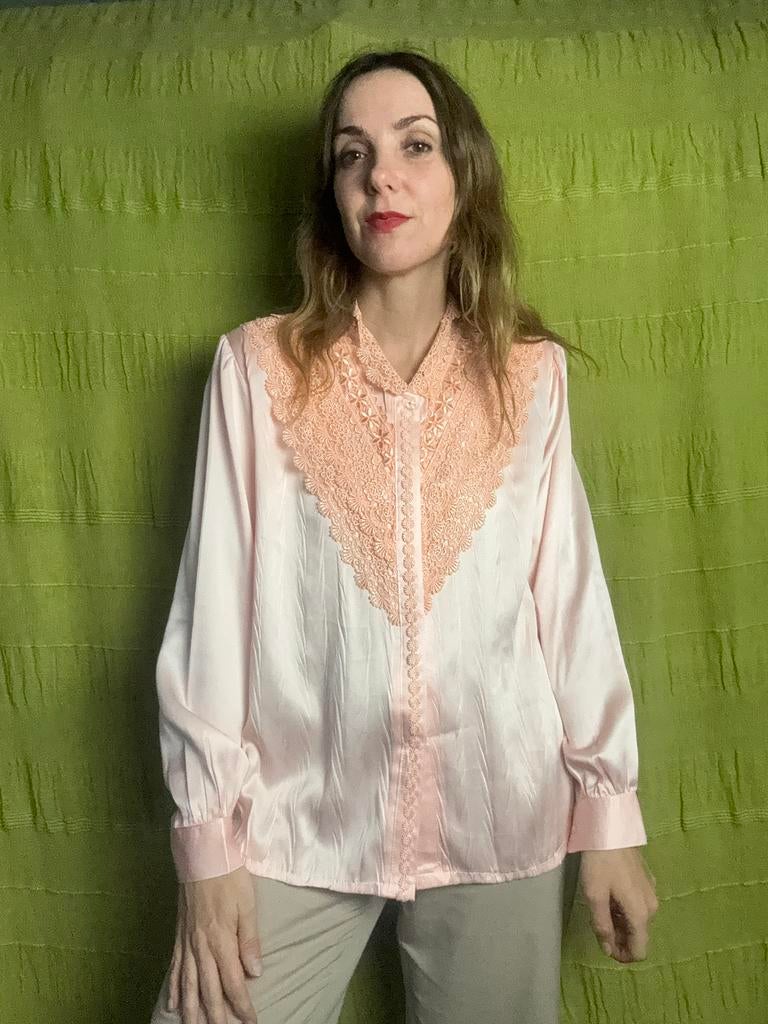Vintage blouse - embroidery - zalm - 40/L of oversized, Maat 38/40 (M), Hg, Oranje, Ophalen of Verzenden