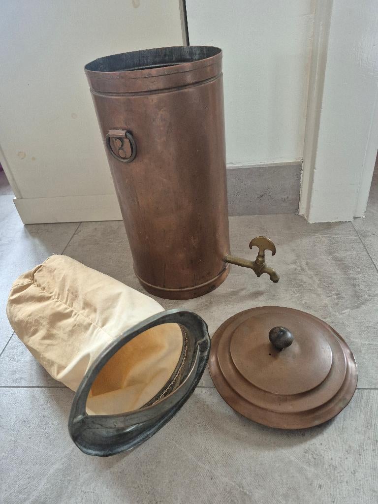 Vintage koperen koffiekan met filter en kraantje, Ophalen, Koper