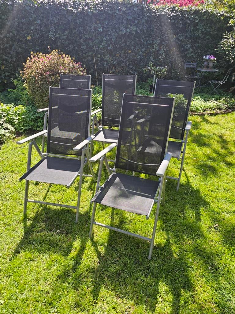 Tuinstoelen grijs zwart aluminium verstelbaar, Tuin en Terras, Ophalen, Zo goed als nieuw, Aluminium, Verstelbaar