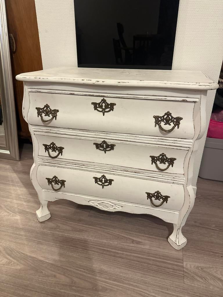 Brocante buikkastje wit, Huis en Inrichting, Ophalen, Gebruikt, 50 tot 100 cm, 3 of 4 laden