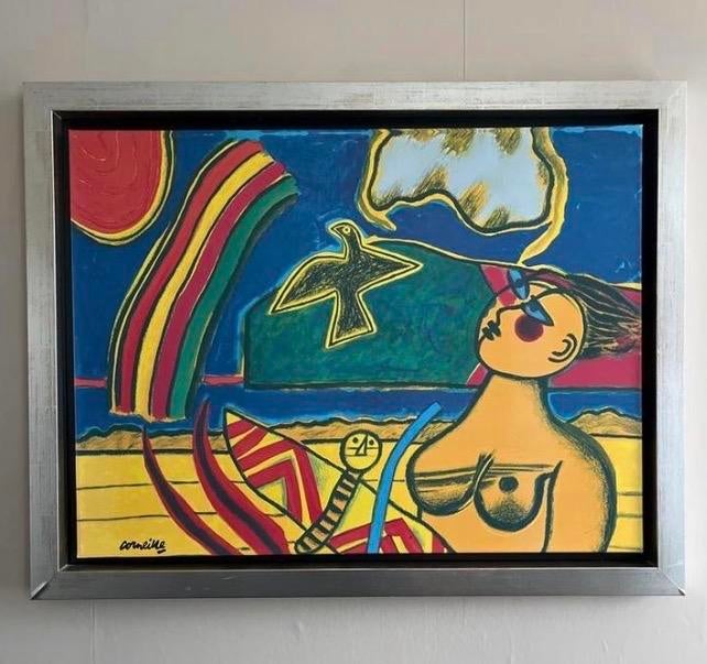 Corneille - Vrouw met vogel en regenboog (1990), Ophalen of Verzenden