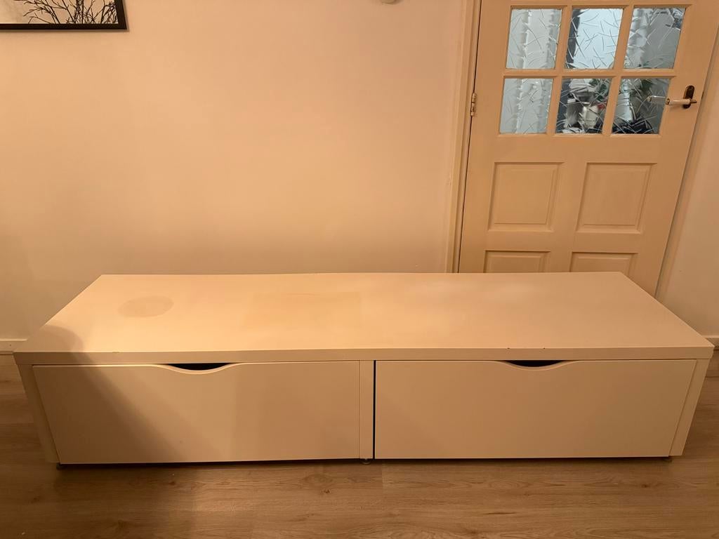 Witte kast met 2 lades - Ideaal voor opslag, Gebruikt, 100 tot 150 cm, 1 of 2 laden, Ophalen of Verzenden