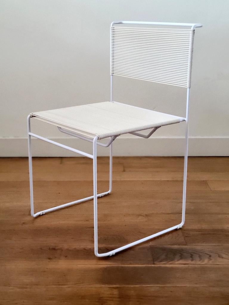 Set van 4 Spaghetti stoelen van Giandomenico Belotti, Huis en Inrichting, Stoelen, Gebruikt, Vier, Kunststof, Metaal, Wit, Ophalen