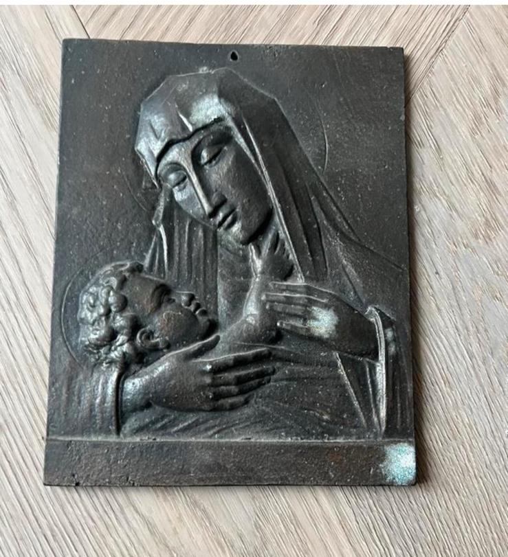 Antieke bronzen plaquette, Maria met kind, Ophalen of Verzenden