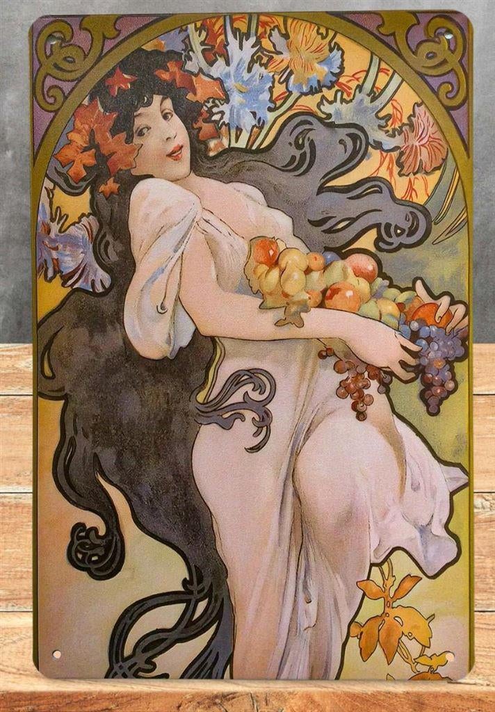 ALPHONSE MUCHA Herfst Jugendstil Metalen Bord poster, Ophalen of Verzenden