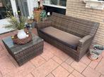 Complete tuinset: bank, 2 stoelen en tafel met glasplaat, Ophalen, 4 zitplaatsen, Gebruikt, Wicker