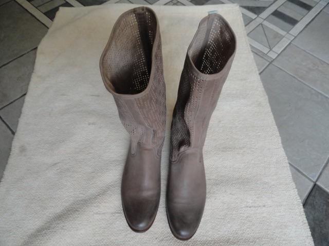 Maluo Grijze Bruine Lederen Laarzen Maat 41, Kleding | Dames, Schoenen, Hoge laarzen, Bruin, Verzenden, Zo goed als nieuw