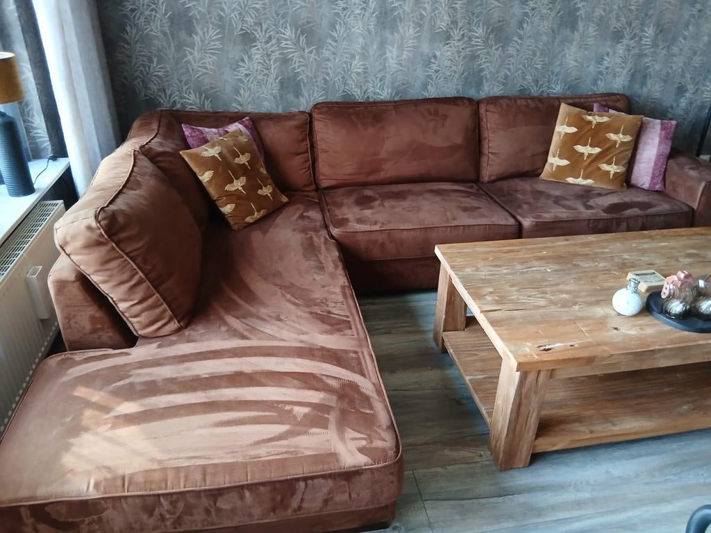 Hoekbank kleur cognac, Ophalen, Gebruikt