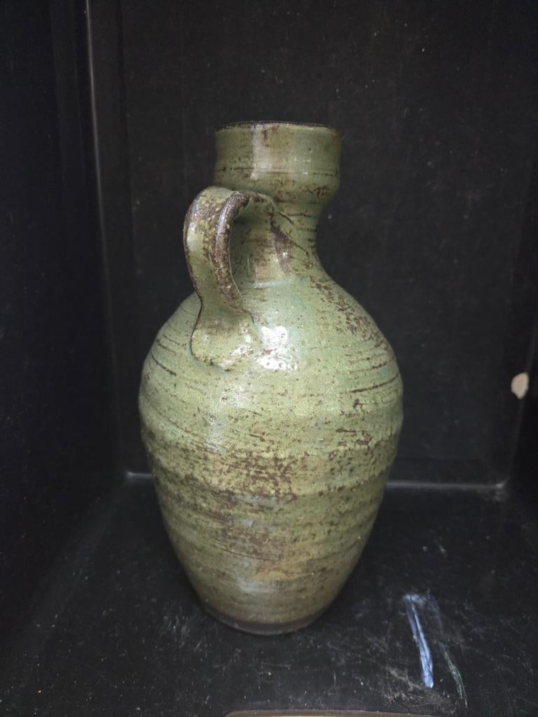 Vintage Aardewerken Kruik - Handgemaakt Groen Glazuur, Antiek en Kunst, Antiek | Vazen, Ophalen of Verzenden